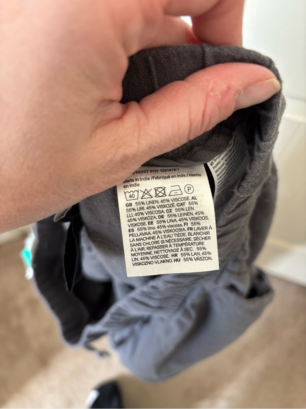 H&M Relaxed Fit Linen Blend Pants Grey Size L Drawstring Waist Casual Flowy - Picture 2 of 5